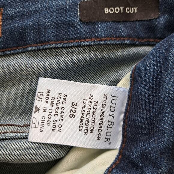 JUDY BLUE High Waist Bootcut Jeans Size 3/26 Dark Wash Embroidered Pocket - Picture 6 of 8